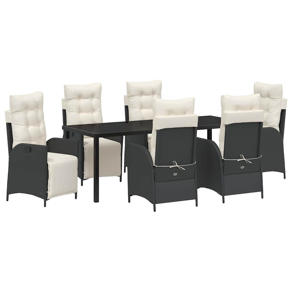 Tuin eettafelset met kussen 7 pcs Zwart poly rattan is nu te koop bij PeponiXL, paradijselijk wonen!
