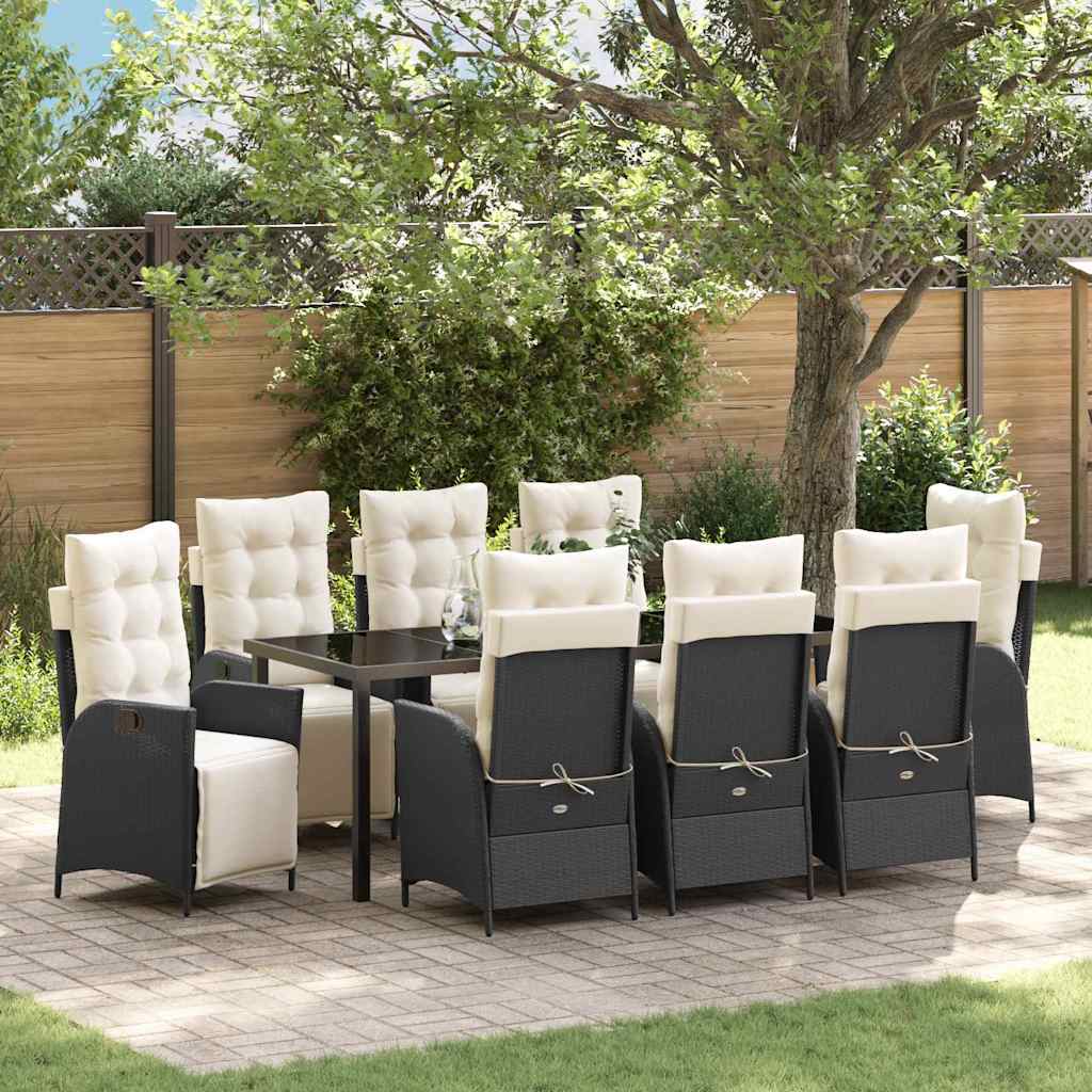 Tuin eettafelset met kussen 9 pcs Zwart poly rattan is nu te koop bij PeponiXL, paradijselijk wonen!