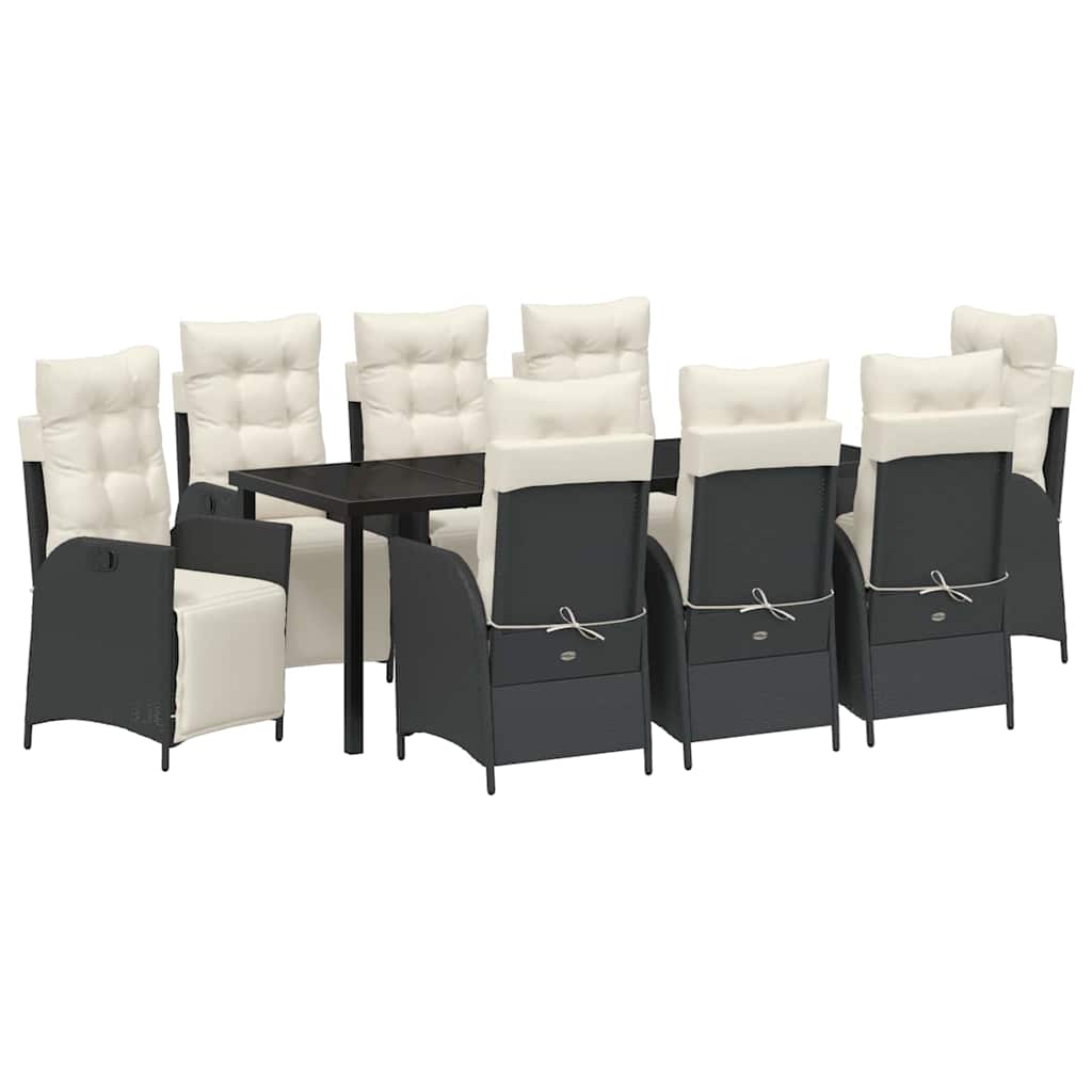 Tuin eettafelset met kussen 9 pcs Zwart poly rattan is nu te koop bij PeponiXL, paradijselijk wonen!