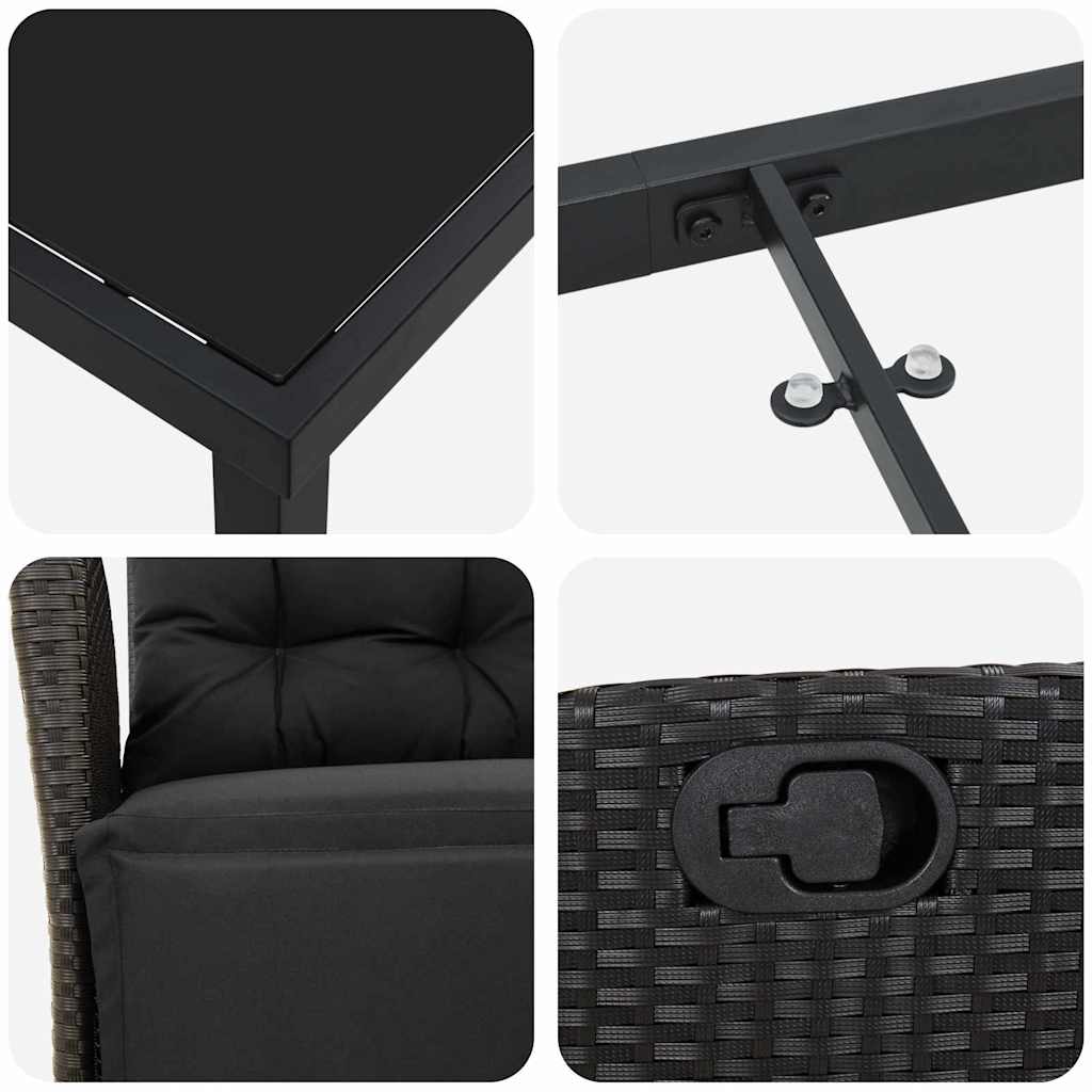 Tuin eettafelset met kussen 3 pcs Zwart poly rattan is nu te koop bij PeponiXL, paradijselijk wonen!