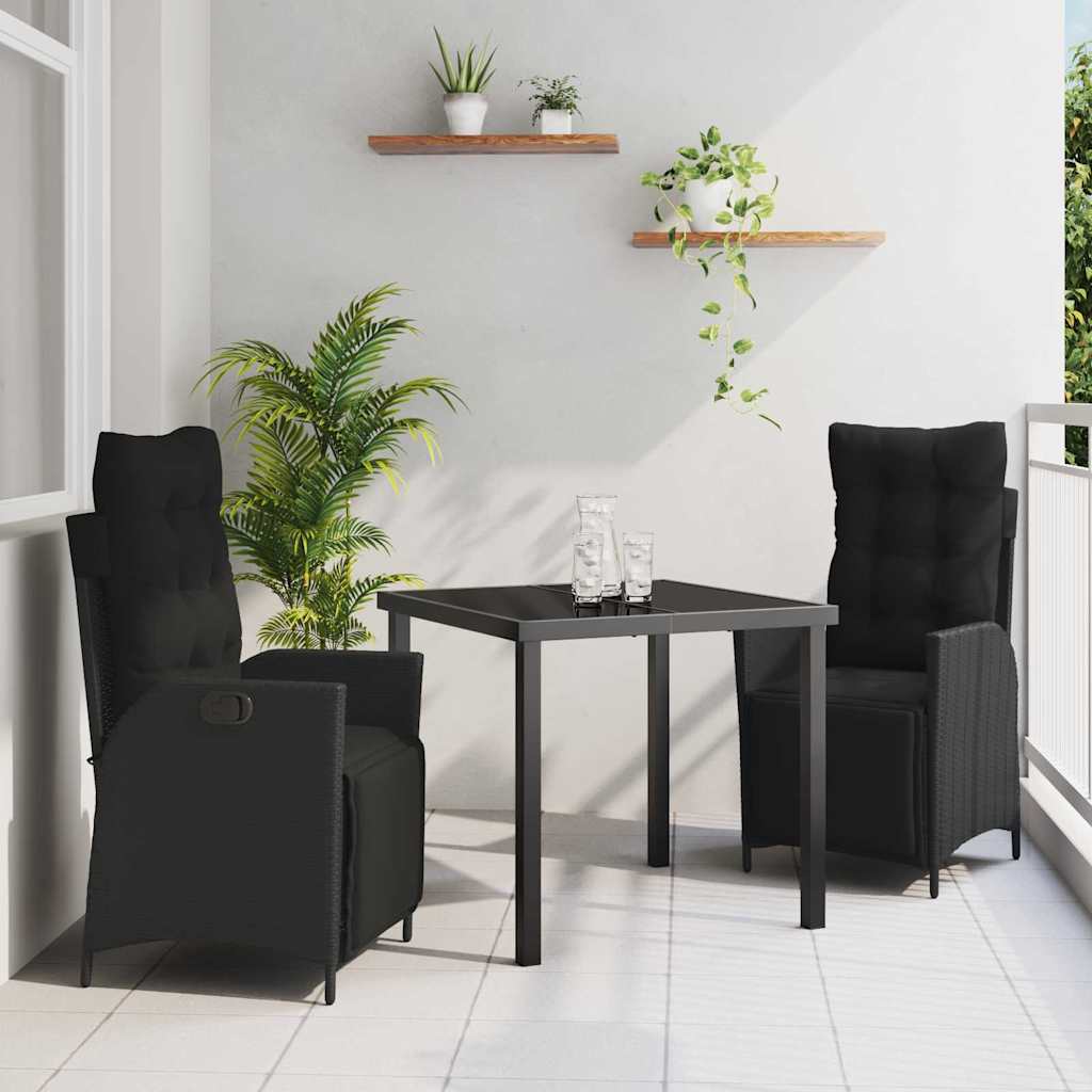 Tuin eettafelset met kussen 3 pcs Zwart poly rattan is nu te koop bij PeponiXL, paradijselijk wonen!