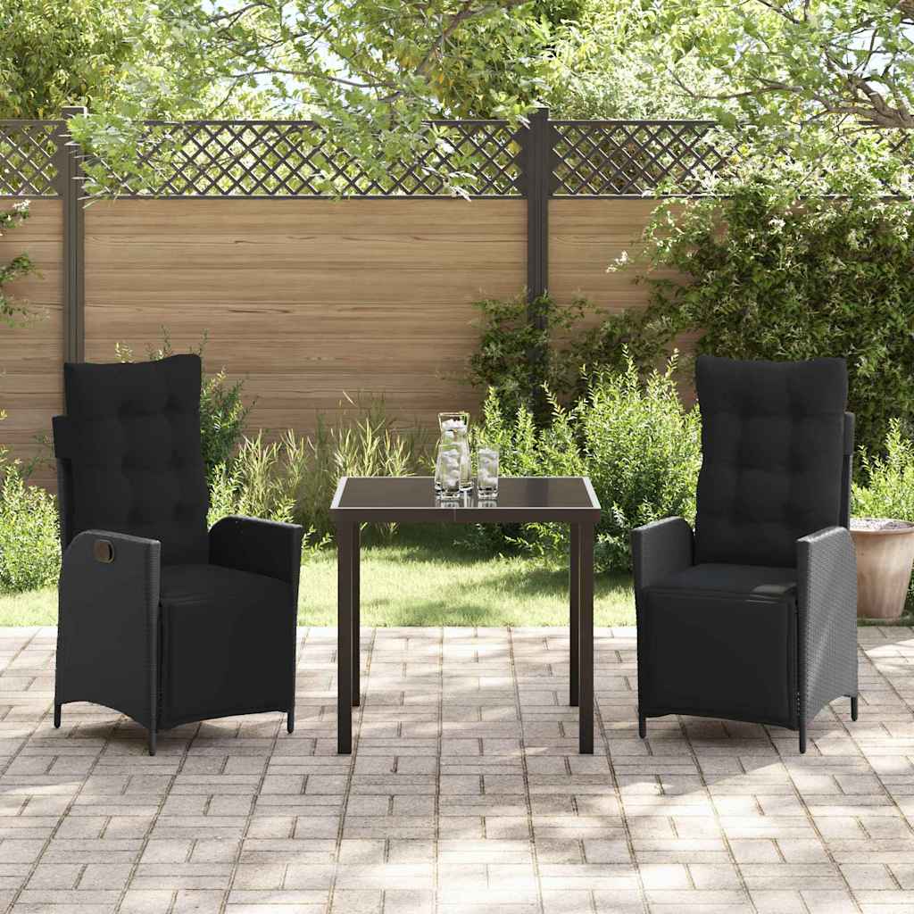 Tuin eettafelset met kussen 3 pcs Zwart poly rattan is nu te koop bij PeponiXL, paradijselijk wonen!