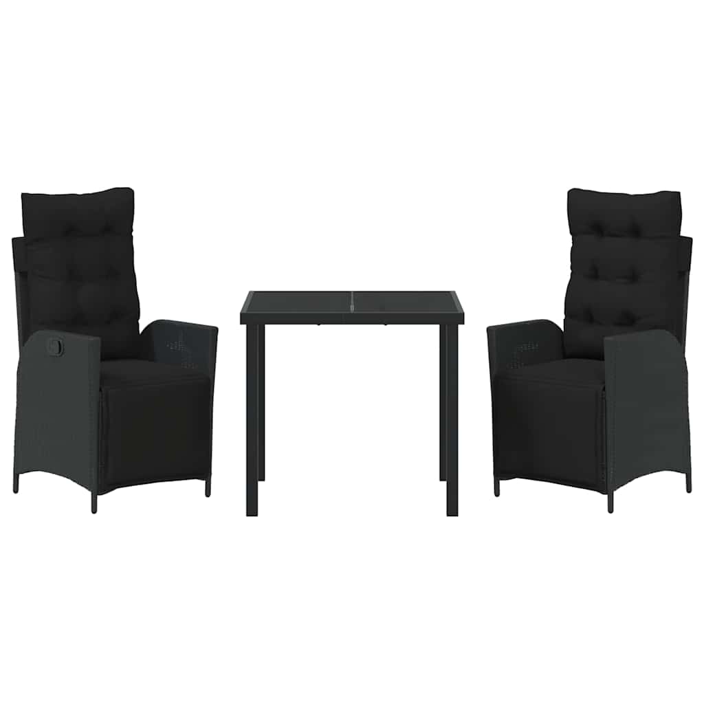 Tuin eettafelset met kussen 3 pcs Zwart poly rattan is nu te koop bij PeponiXL, paradijselijk wonen!