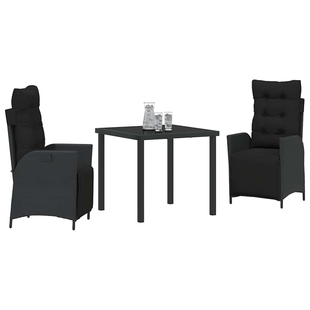 Tuin eettafelset met kussen 3 pcs Zwart poly rattan is nu te koop bij PeponiXL, paradijselijk wonen!