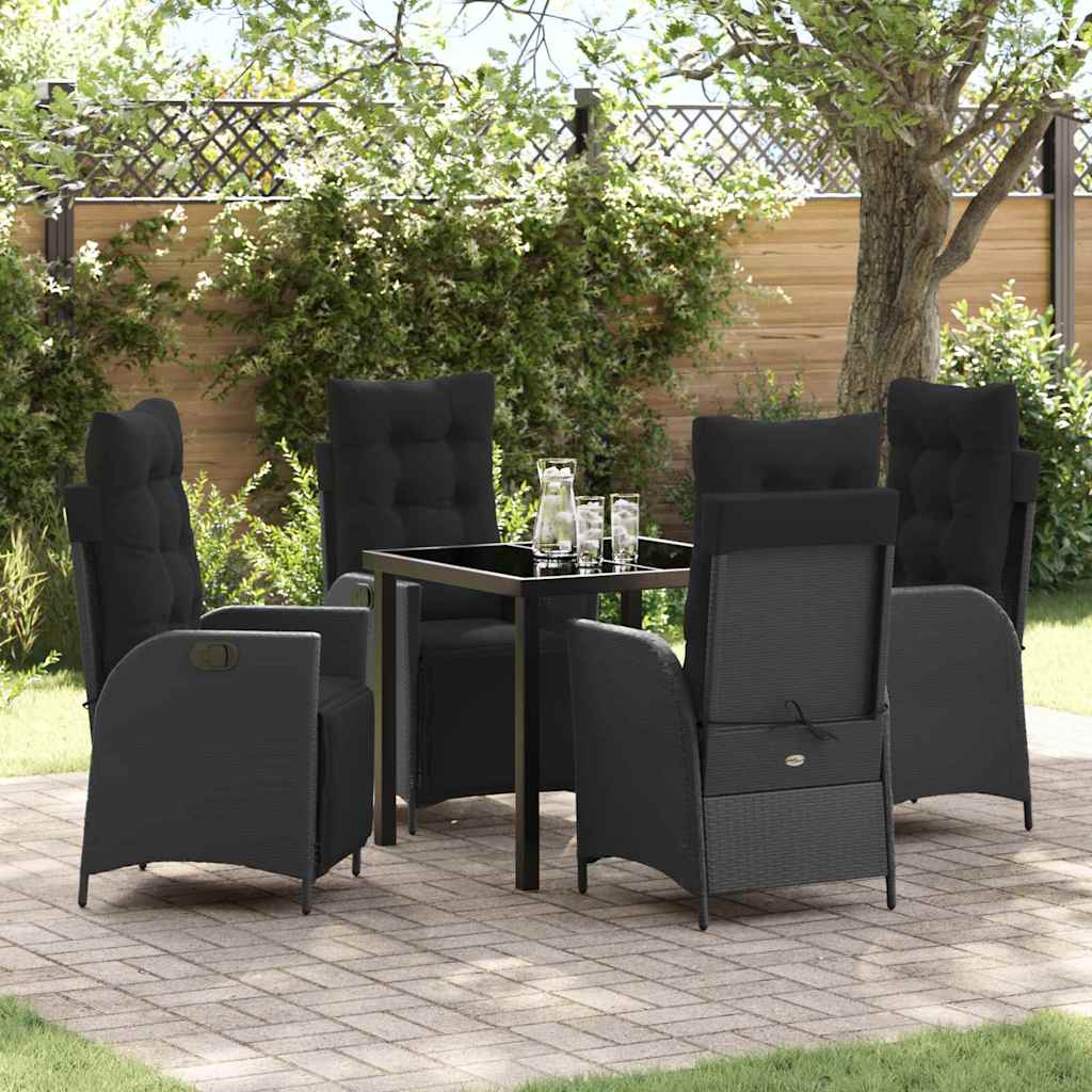 Tuin eettafelset met kussen 5 pcs Zwart poly rattan is nu te koop bij PeponiXL, paradijselijk wonen!