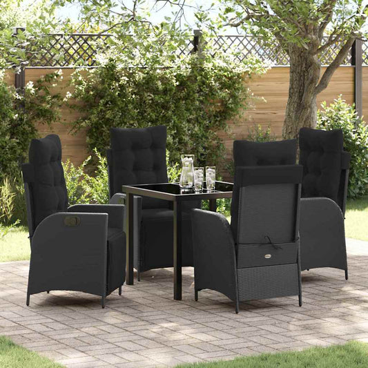 Tuin eettafelset met kussen 5 pcs Zwart poly rattan is nu te koop bij PeponiXL, paradijselijk wonen!