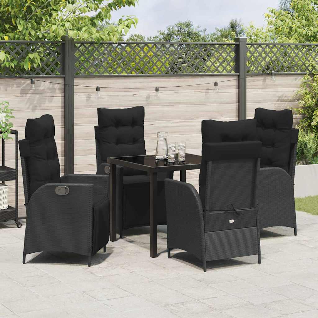 Tuin eettafelset met kussen 5 pcs Zwart poly rattan is nu te koop bij PeponiXL, paradijselijk wonen!