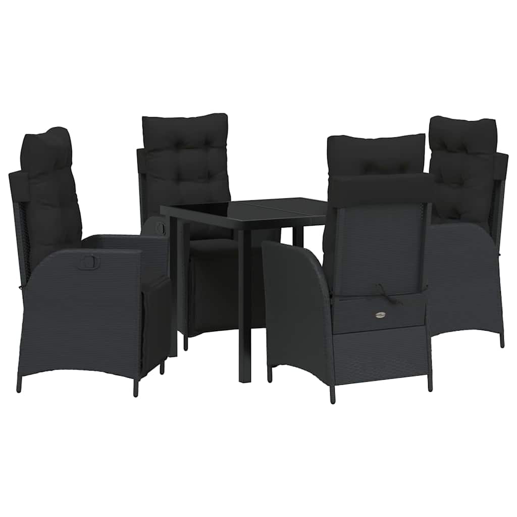 Tuin eettafelset met kussen 5 pcs Zwart poly rattan is nu te koop bij PeponiXL, paradijselijk wonen!