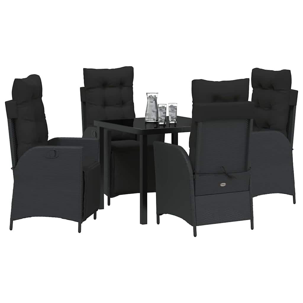 Tuin eettafelset met kussen 5 pcs Zwart poly rattan is nu te koop bij PeponiXL, paradijselijk wonen!