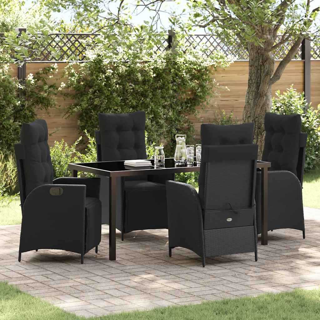 Tuin eettafelset met kussen 5 pcs Zwart poly rattan is nu te koop bij PeponiXL, paradijselijk wonen!