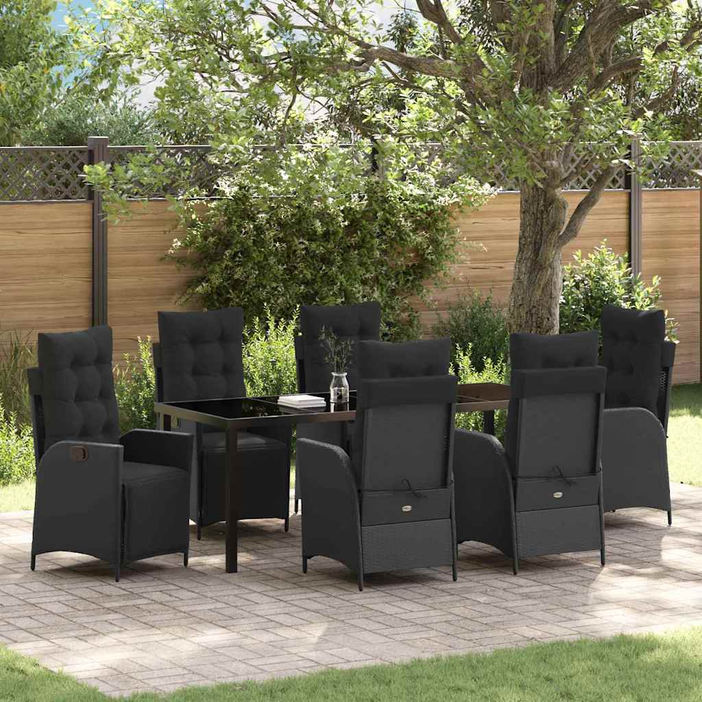 Tuin eettafelset met kussen 7 pcs Zwart poly rattan is nu te koop bij PeponiXL, paradijselijk wonen!