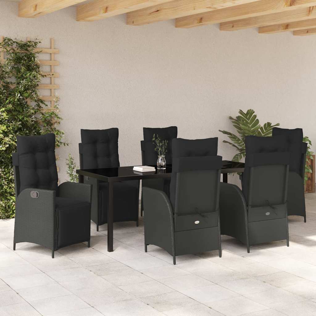 Tuin eettafelset met kussen 7 pcs Zwart poly rattan is nu te koop bij PeponiXL, paradijselijk wonen!