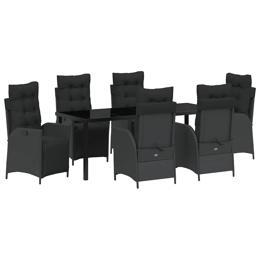 Tuin eettafelset met kussen 7 pcs Zwart poly rattan is nu te koop bij PeponiXL, paradijselijk wonen!