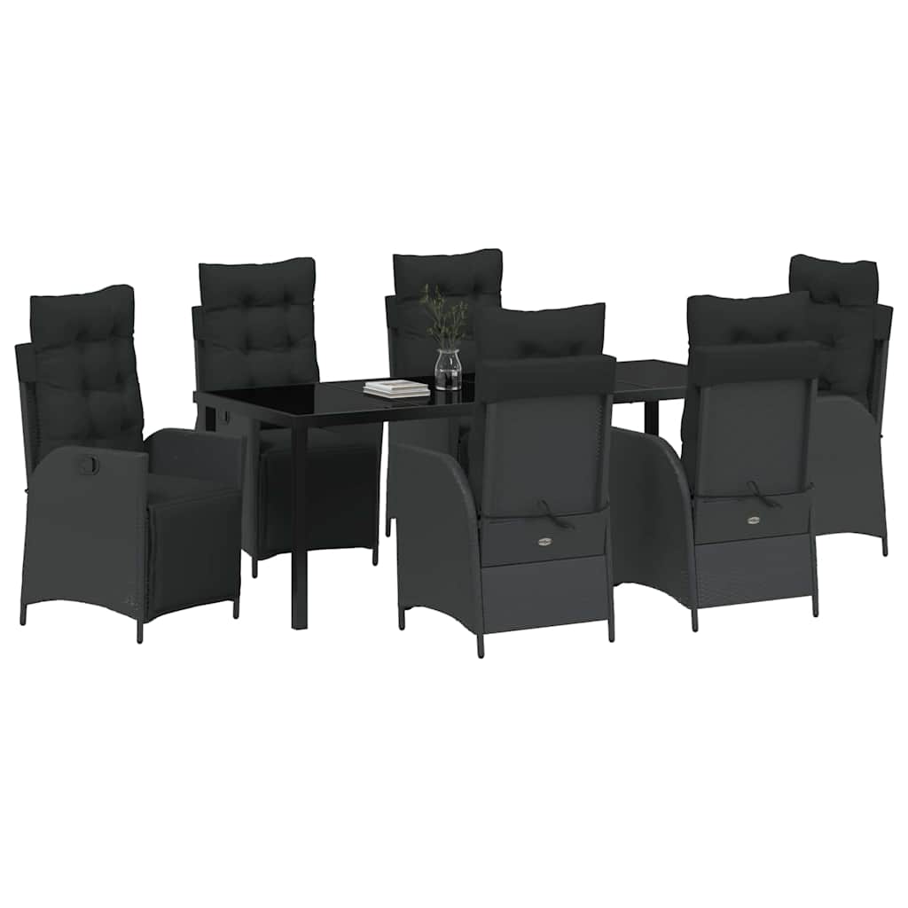 Tuin eettafelset met kussen 7 pcs Zwart poly rattan is nu te koop bij PeponiXL, paradijselijk wonen!
