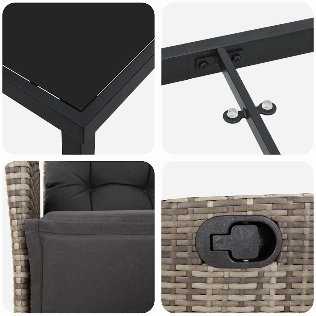 Tuin eettafelset met kussen 7 pcs Grijs poly rattan is nu te koop bij PeponiXL, paradijselijk wonen!