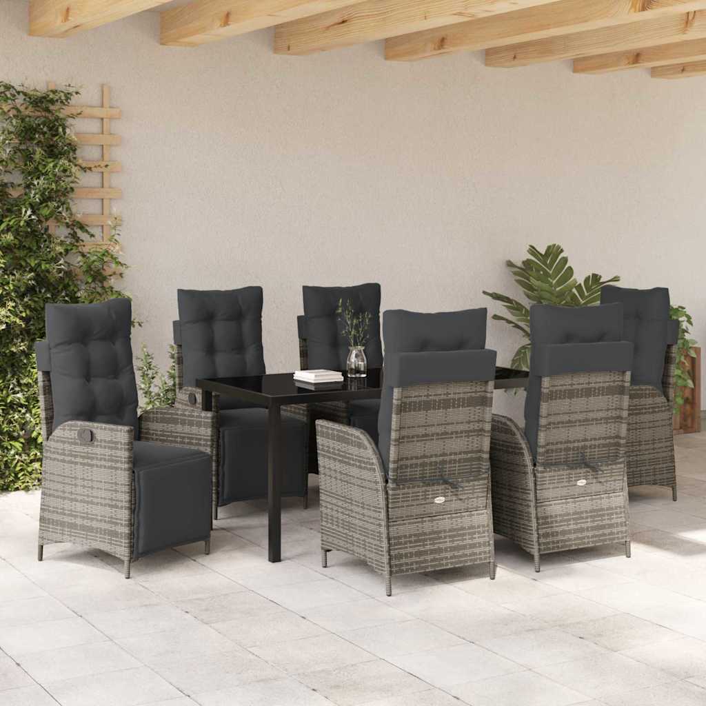 Tuin eettafelset met kussen 7 pcs Grijs poly rattan is nu te koop bij PeponiXL, paradijselijk wonen!