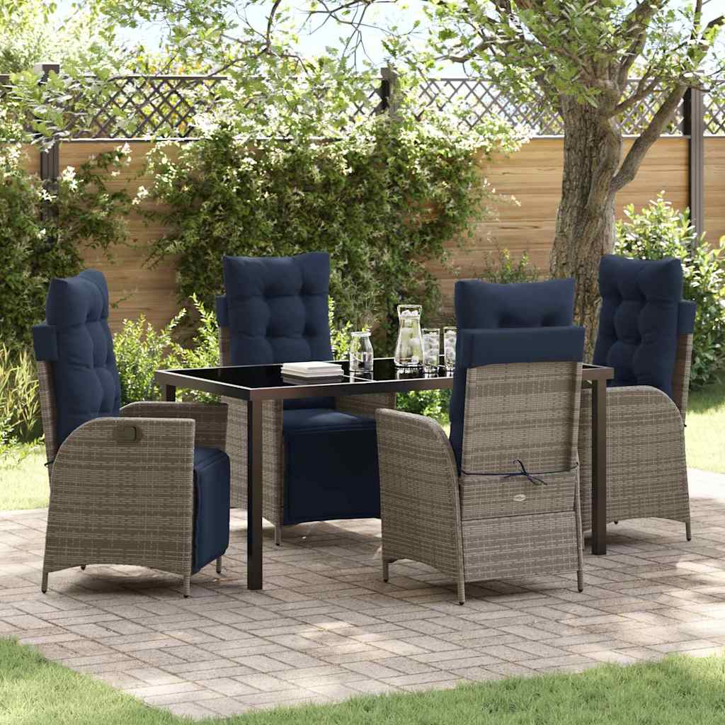 Tuin eettafelset met kussen 5 pcs Grijs en zwart Rattan is nu te koop bij PeponiXL, paradijselijk wonen!