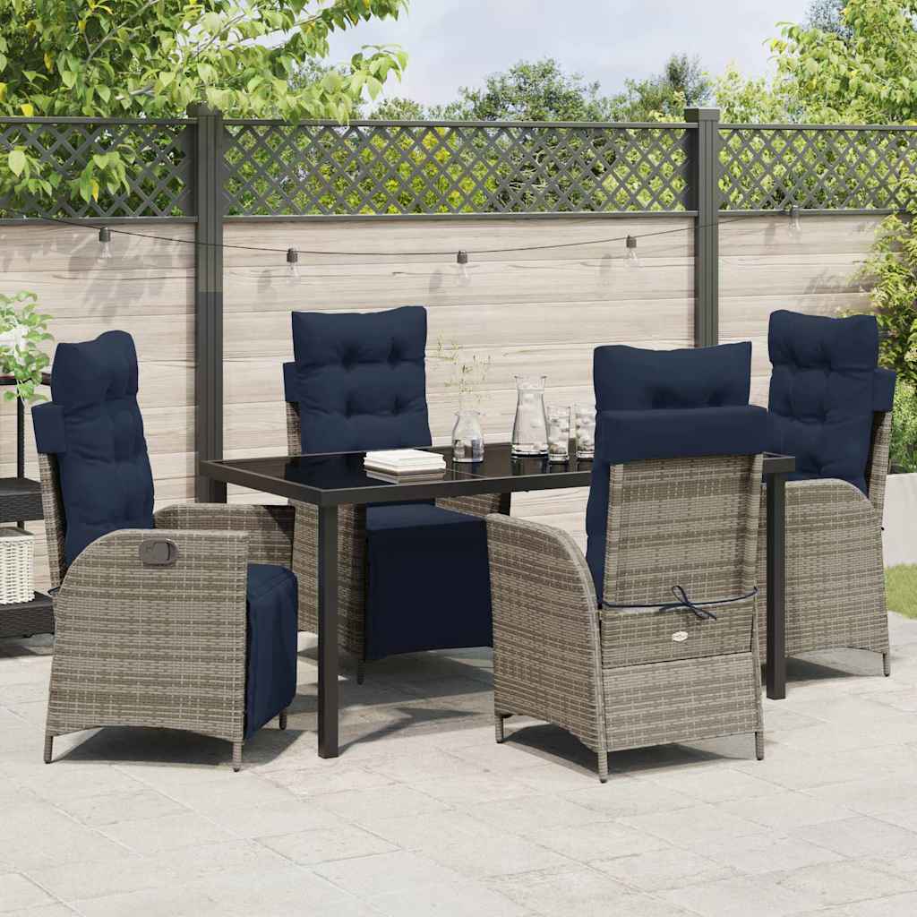 Tuin eettafelset met kussen 5 pcs Grijs en zwart Rattan is nu te koop bij PeponiXL, paradijselijk wonen!