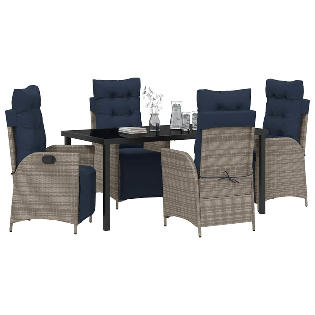 Tuin eettafelset met kussen 5 pcs Grijs en zwart Rattan is nu te koop bij PeponiXL, paradijselijk wonen!