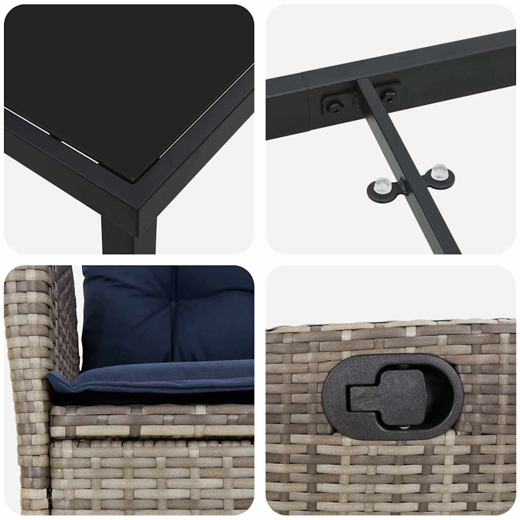 Tuin eettafelset met kussen 7 pcs Grijs en zwart Rattan is nu te koop bij PeponiXL, paradijselijk wonen!