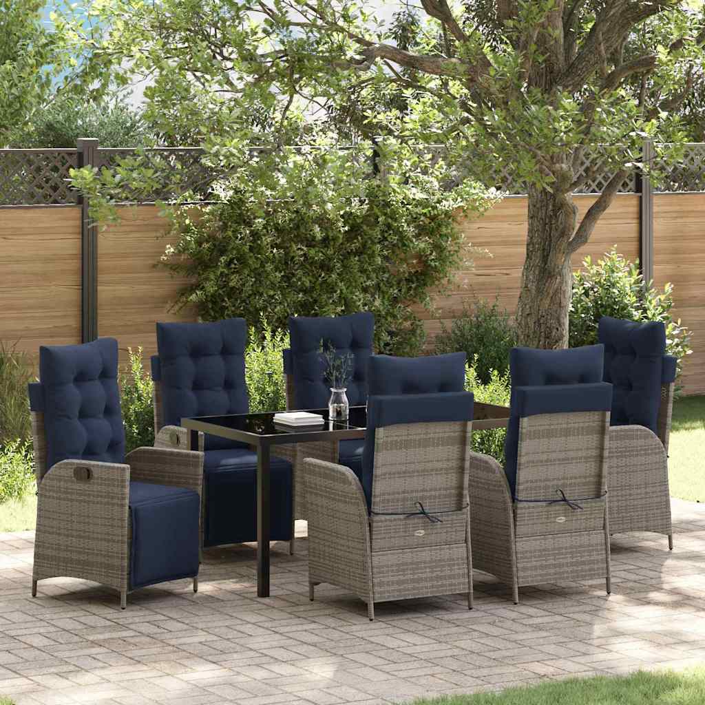 Tuin eettafelset met kussen 7 pcs Grijs en zwart Rattan is nu te koop bij PeponiXL, paradijselijk wonen!