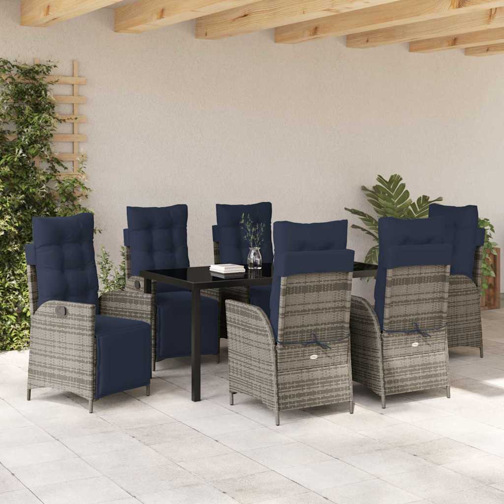 Tuin eettafelset met kussen 7 pcs Grijs en zwart Rattan is nu te koop bij PeponiXL, paradijselijk wonen!