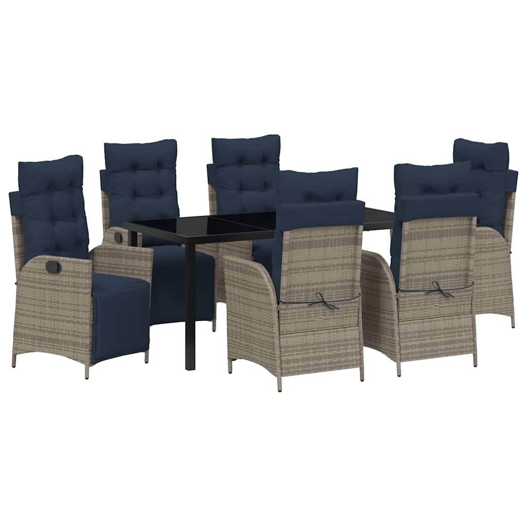 Tuin eettafelset met kussen 7 pcs Grijs en zwart Rattan is nu te koop bij PeponiXL, paradijselijk wonen!