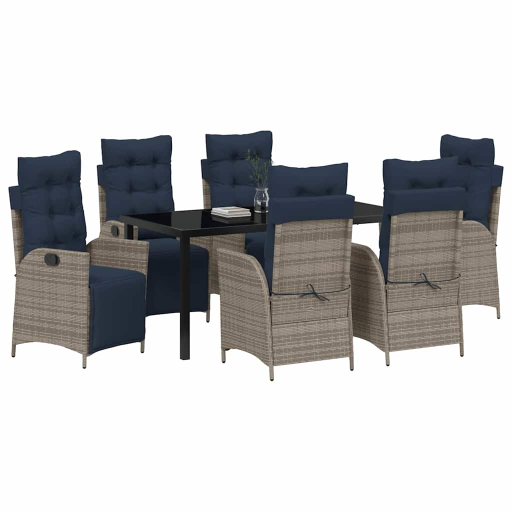 Tuin eettafelset met kussen 7 pcs Grijs en zwart Rattan is nu te koop bij PeponiXL, paradijselijk wonen!