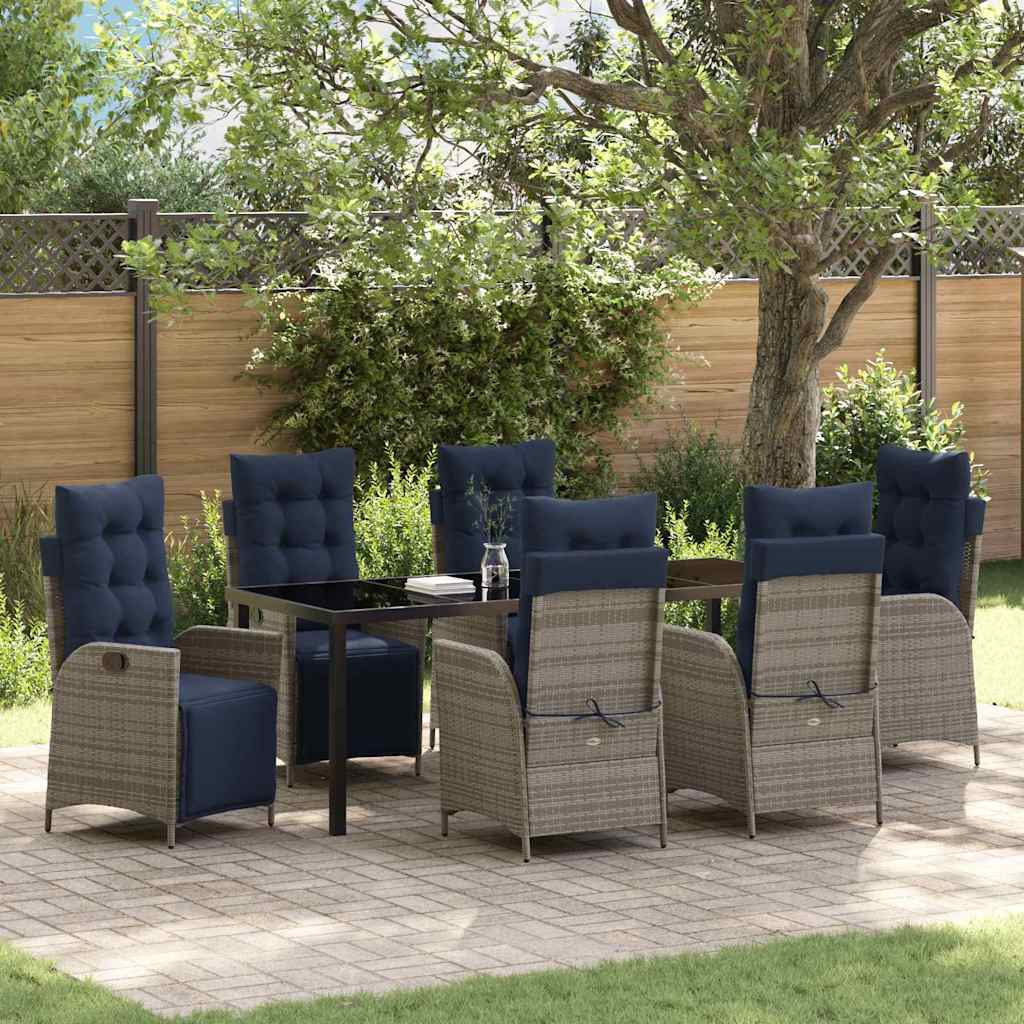 Tuin eettafelset met kussen 7 pcs Grijs en zwart Rattan is nu te koop bij PeponiXL, paradijselijk wonen!