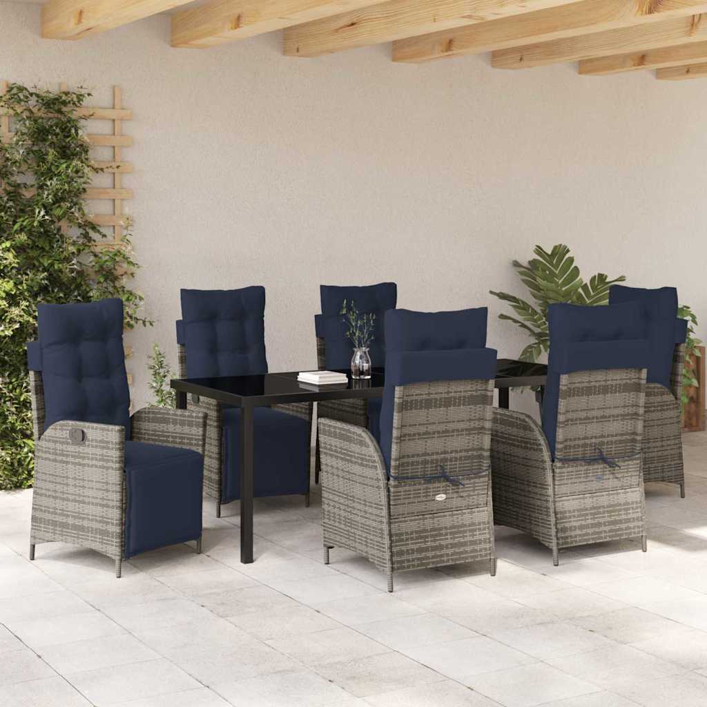 Tuin eettafelset met kussen 7 pcs Grijs en zwart Rattan is nu te koop bij PeponiXL, paradijselijk wonen!