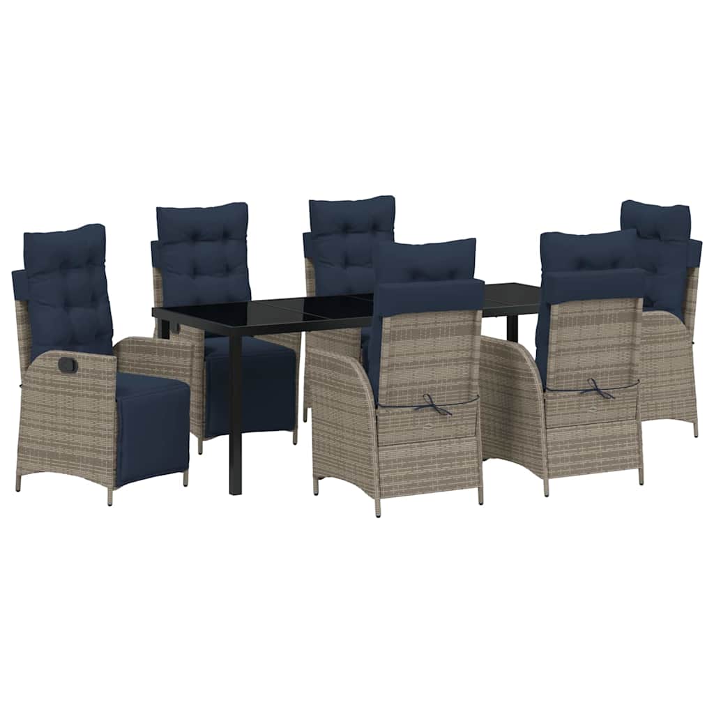 Tuin eettafelset met kussen 7 pcs Grijs en zwart Rattan is nu te koop bij PeponiXL, paradijselijk wonen!