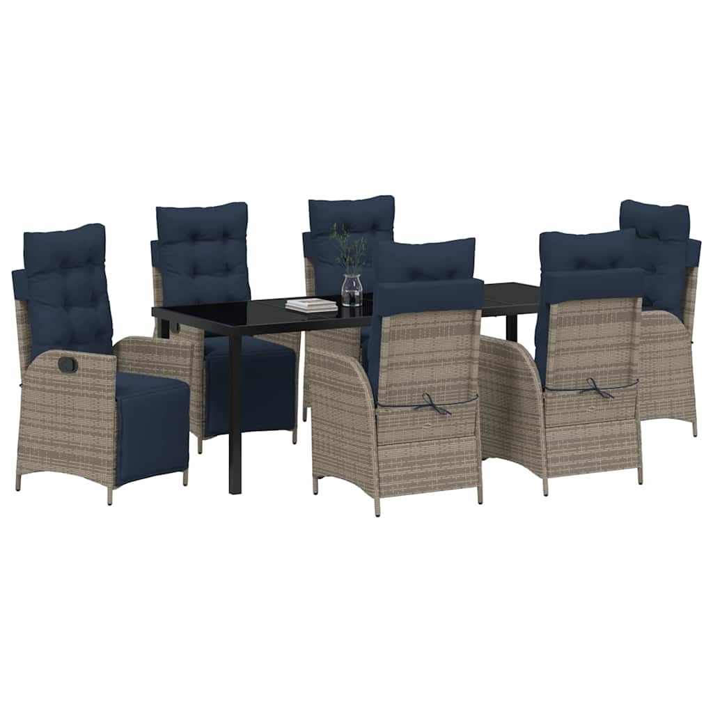 Tuin eettafelset met kussen 7 pcs Grijs en zwart Rattan is nu te koop bij PeponiXL, paradijselijk wonen!