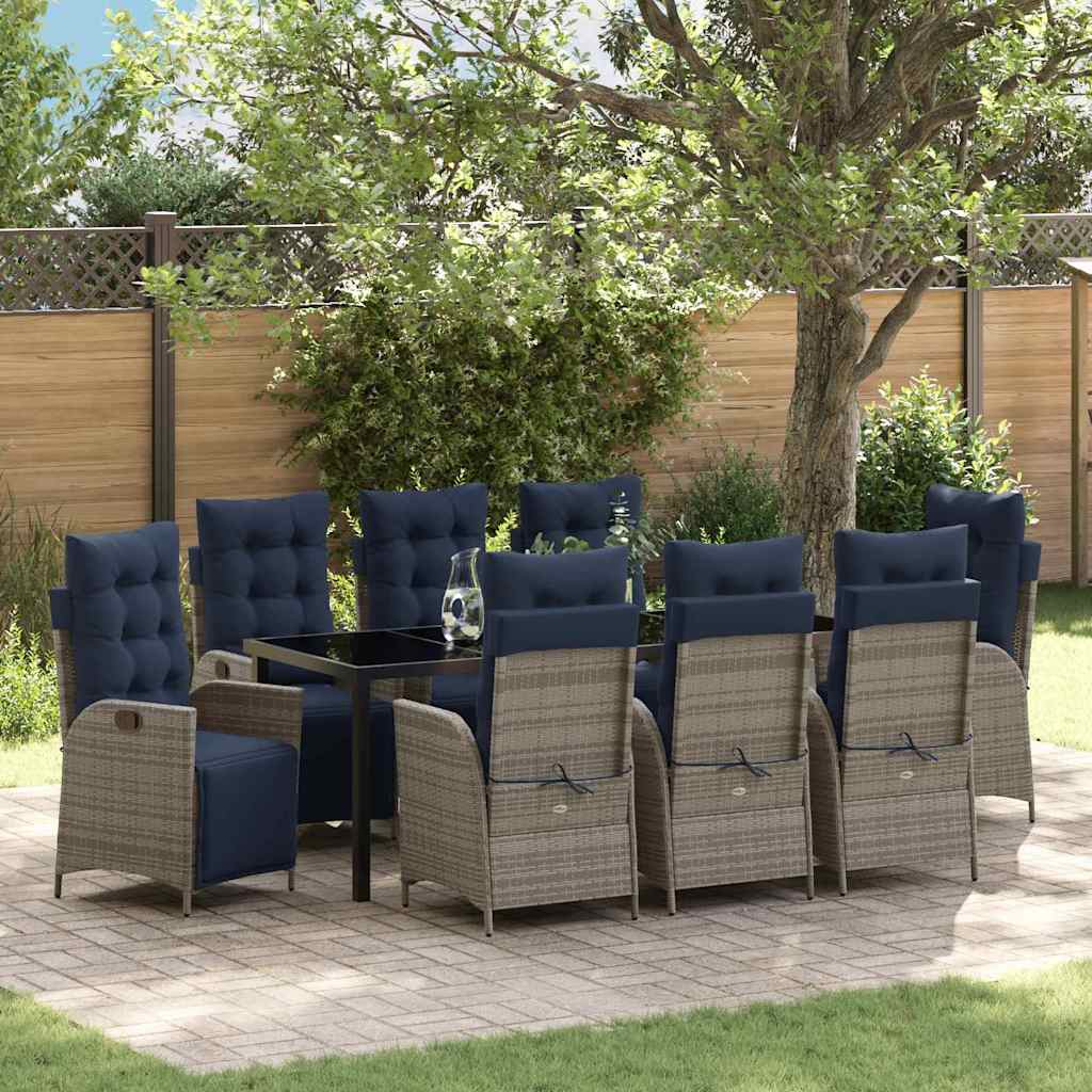 Tuin eettafelset met kussen 9 pcs Grijs en zwart Rattan is nu te koop bij PeponiXL, paradijselijk wonen!