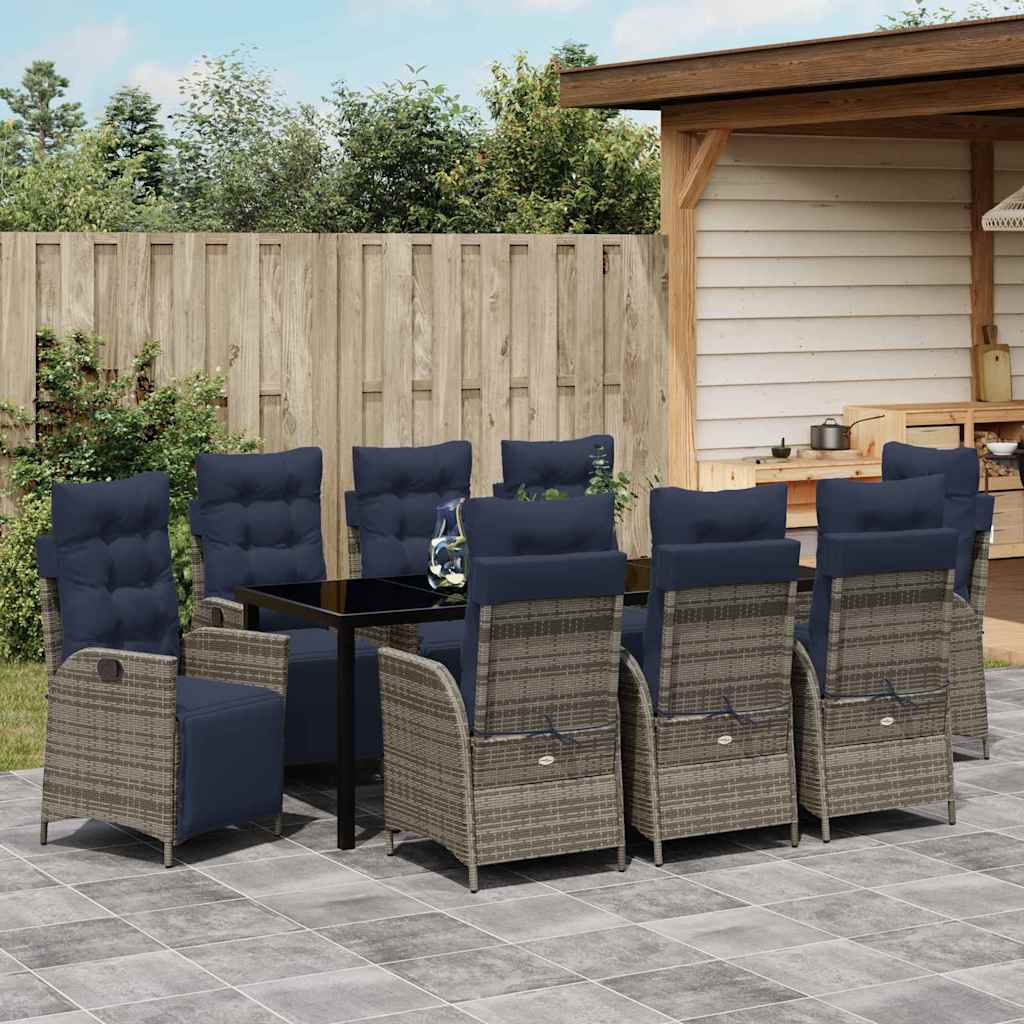 Tuin eettafelset met kussen 9 pcs Grijs en zwart Rattan is nu te koop bij PeponiXL, paradijselijk wonen!