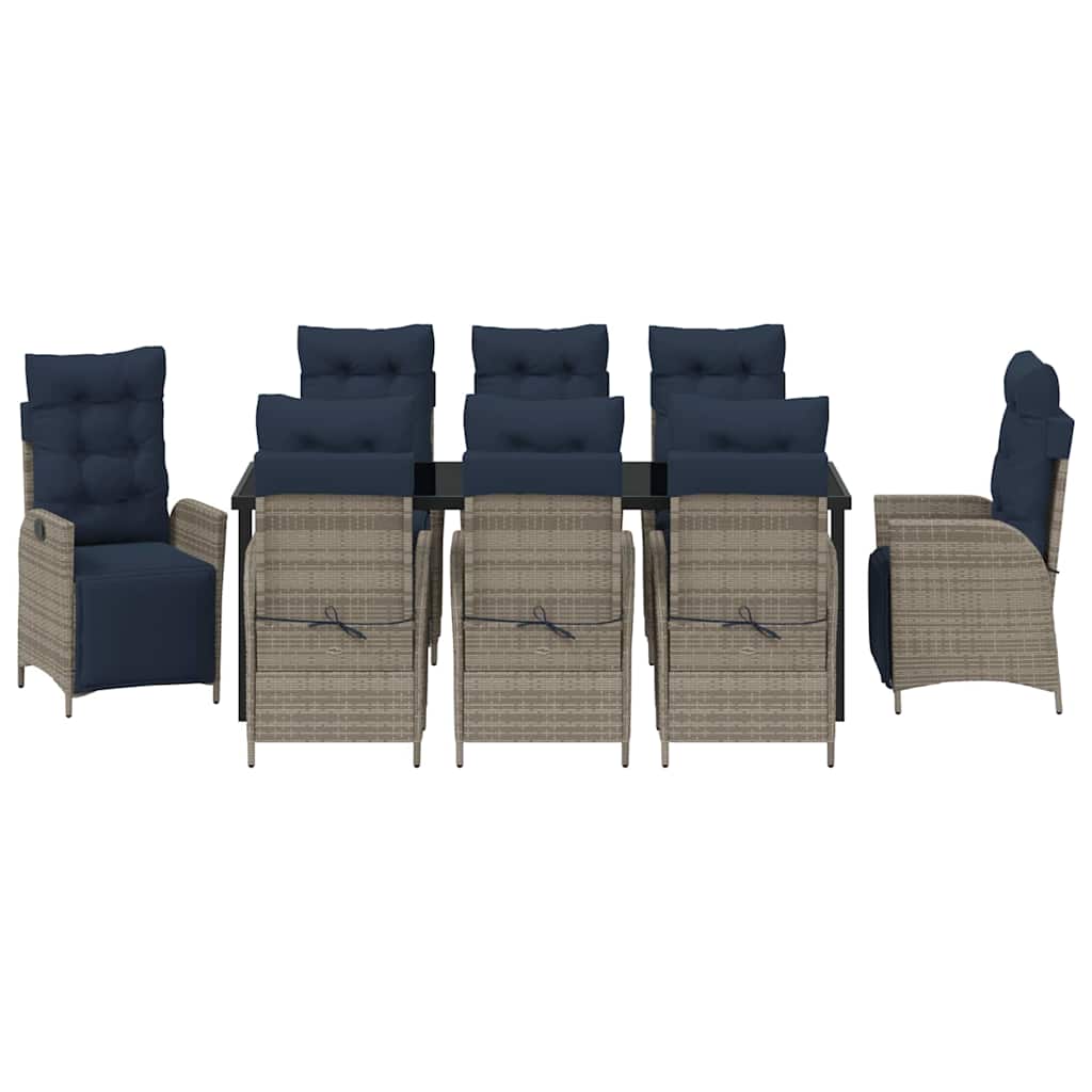 Tuin eettafelset met kussen 9 pcs Grijs en zwart Rattan is nu te koop bij PeponiXL, paradijselijk wonen!