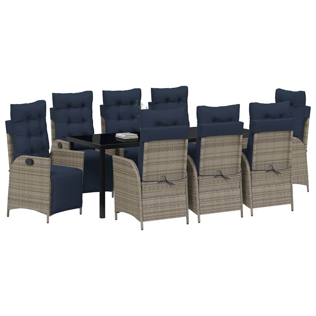 Tuin eettafelset met kussen 9 pcs Grijs en zwart Rattan is nu te koop bij PeponiXL, paradijselijk wonen!