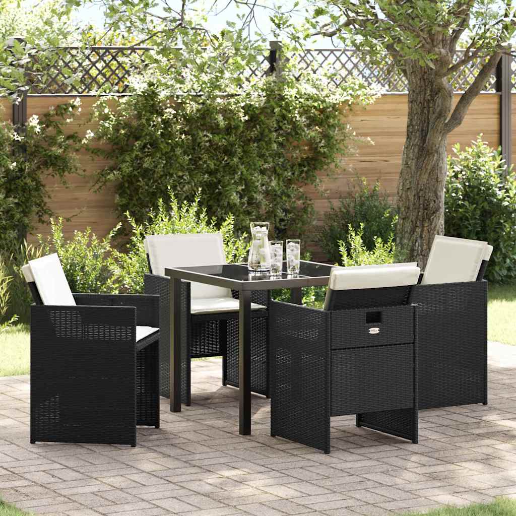 Tuin eettafelset 5 pcs Zwart poly rattan is nu te koop bij PeponiXL, paradijselijk wonen!