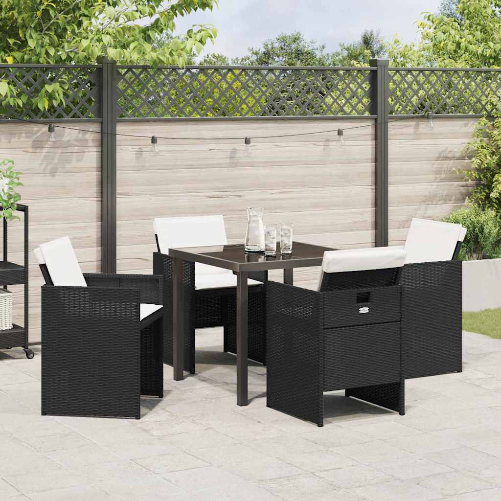 Tuin eettafelset 5 pcs Zwart poly rattan is nu te koop bij PeponiXL, paradijselijk wonen!