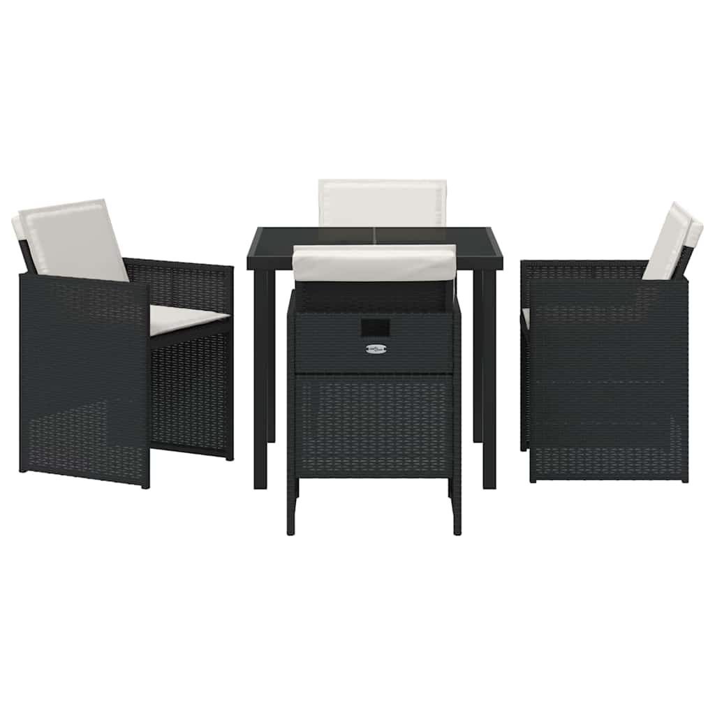Tuin eettafelset 5 pcs Zwart poly rattan is nu te koop bij PeponiXL, paradijselijk wonen!