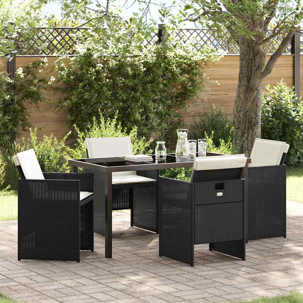 Tuin eettafelset 5 pcs Zwart poly rattan is nu te koop bij PeponiXL, paradijselijk wonen!