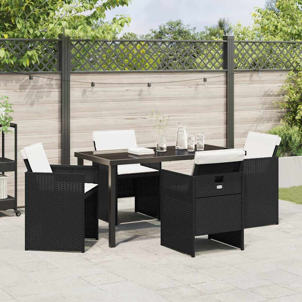Tuin eettafelset 5 pcs Zwart poly rattan is nu te koop bij PeponiXL, paradijselijk wonen!