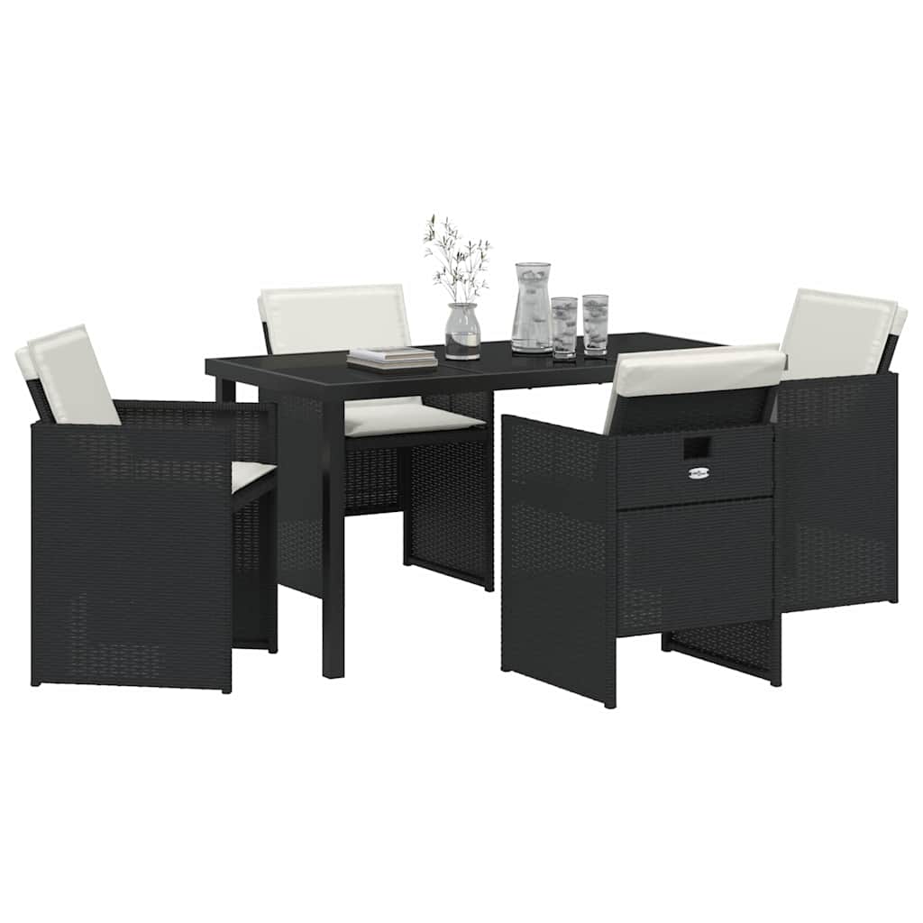 Tuin eettafelset 5 pcs Zwart poly rattan is nu te koop bij PeponiXL, paradijselijk wonen!