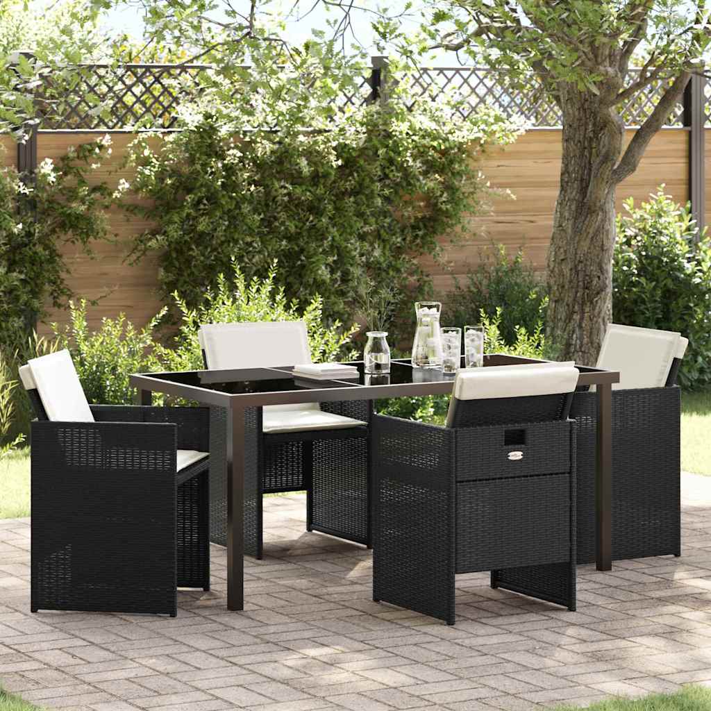 Tuin eettafelset 5 pcs Zwart poly rattan is nu te koop bij PeponiXL, paradijselijk wonen!
