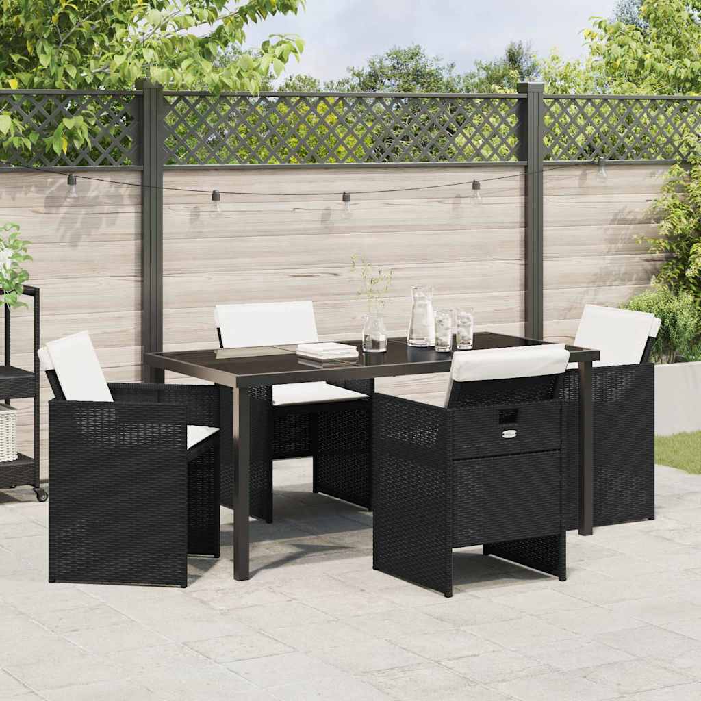 Tuin eettafelset 5 pcs Zwart poly rattan is nu te koop bij PeponiXL, paradijselijk wonen!