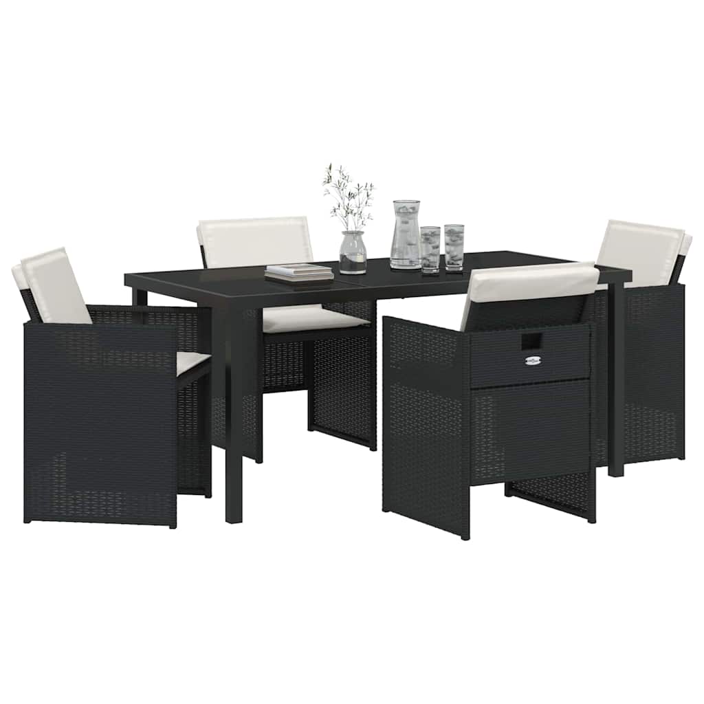 Tuin eettafelset 5 pcs Zwart poly rattan is nu te koop bij PeponiXL, paradijselijk wonen!