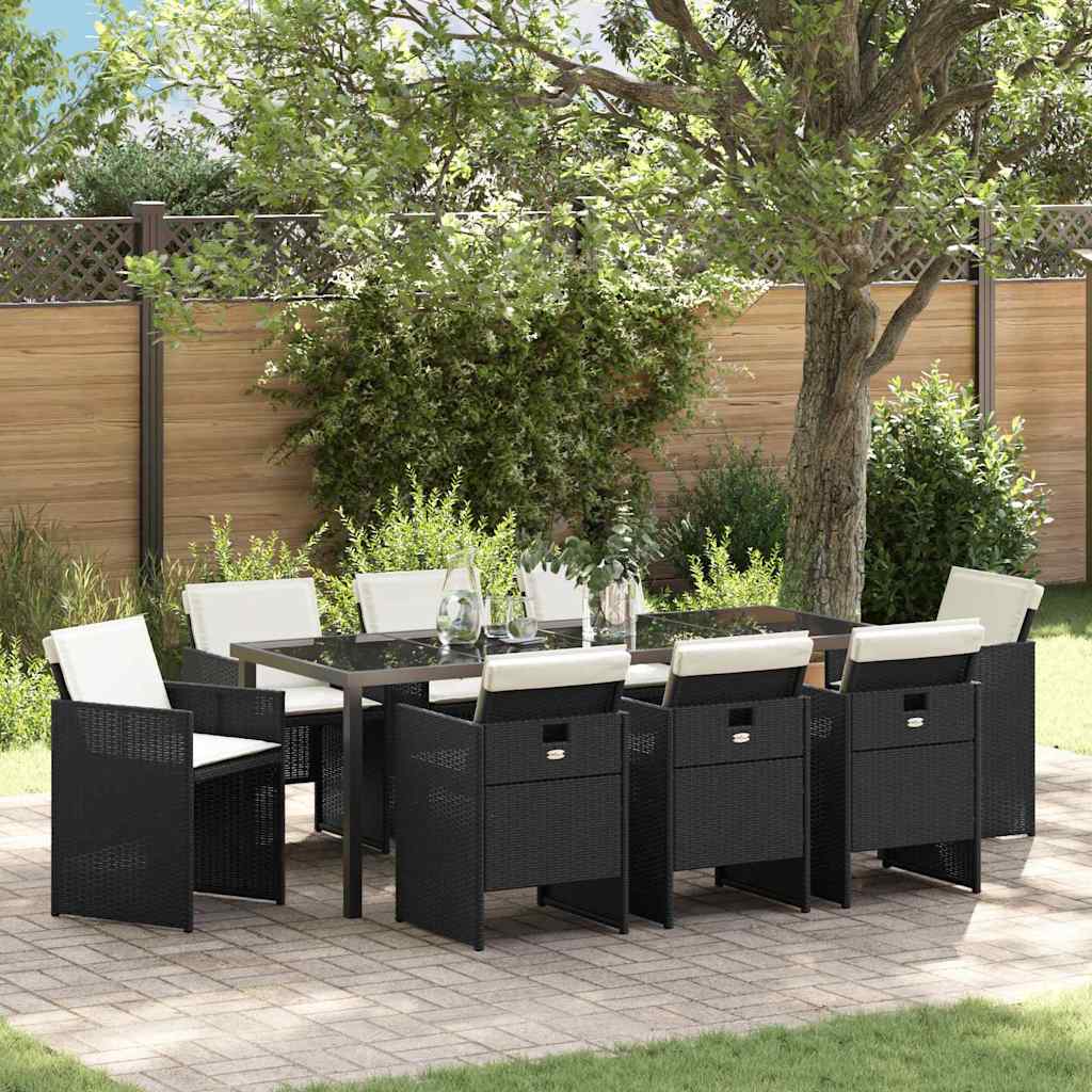 Tuin eettafelset 9 pcs Zwart poly rattan is nu te koop bij PeponiXL, paradijselijk wonen!