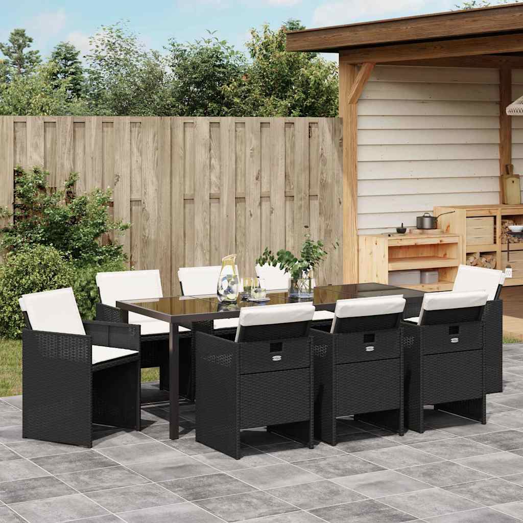 Tuin eettafelset 9 pcs Zwart poly rattan is nu te koop bij PeponiXL, paradijselijk wonen!