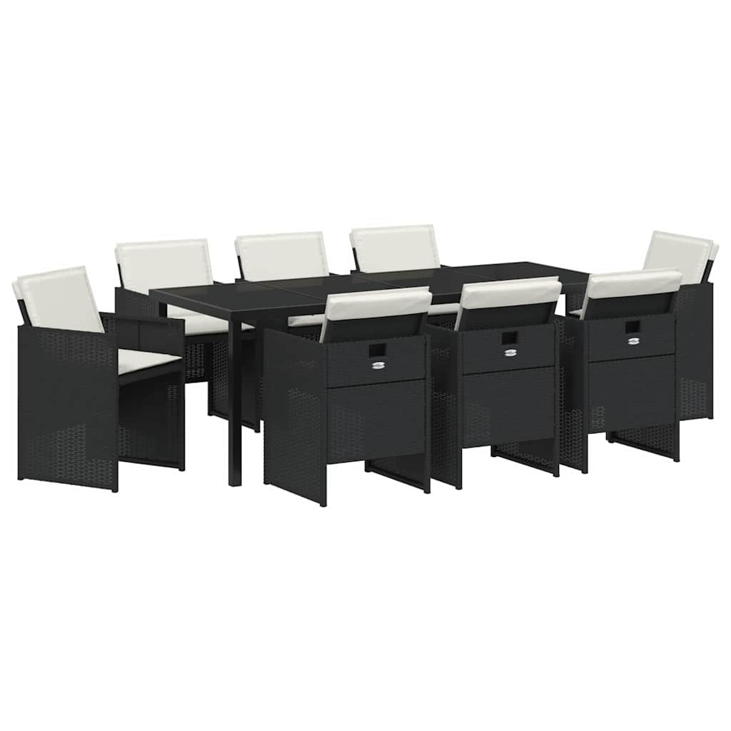 Tuin eettafelset 9 pcs Zwart poly rattan is nu te koop bij PeponiXL, paradijselijk wonen!