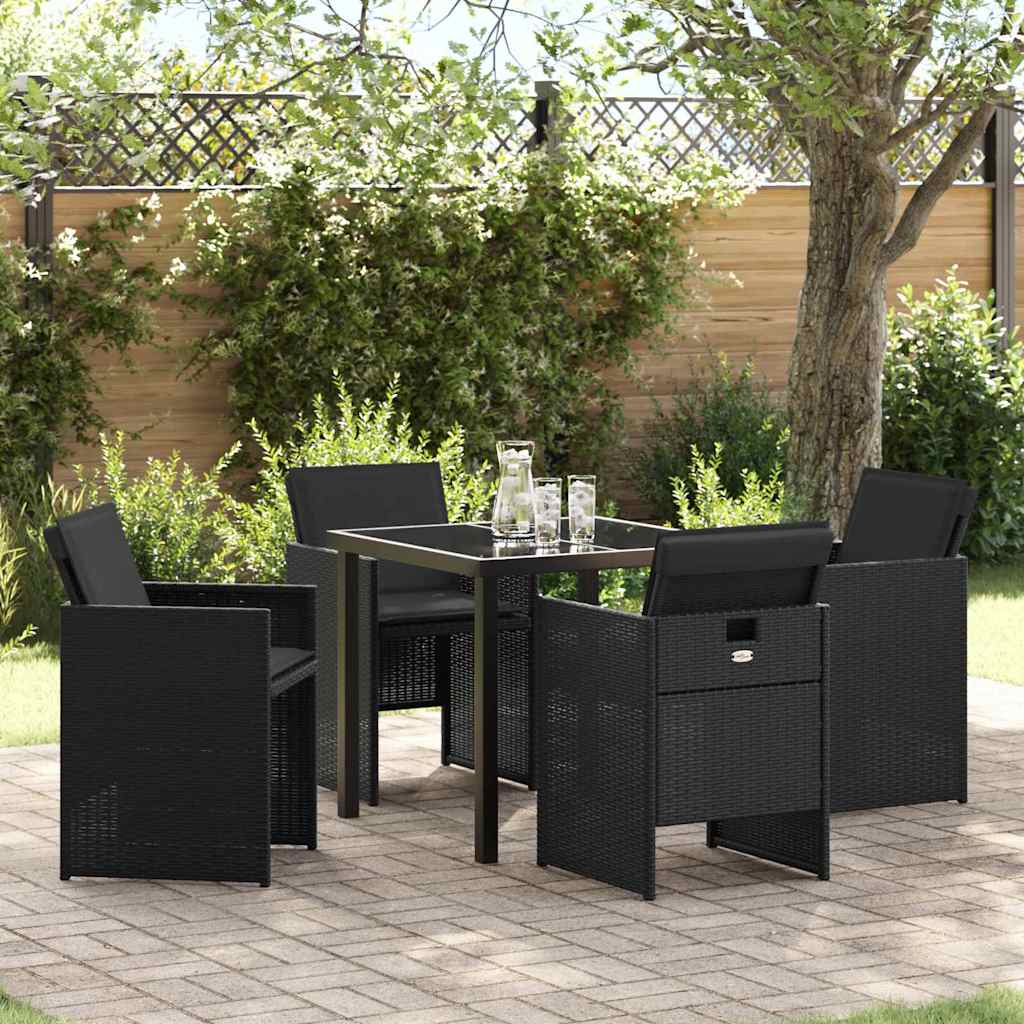 Tuin eettafelset 5 pcs Zwart poly rattan is nu te koop bij PeponiXL, paradijselijk wonen!