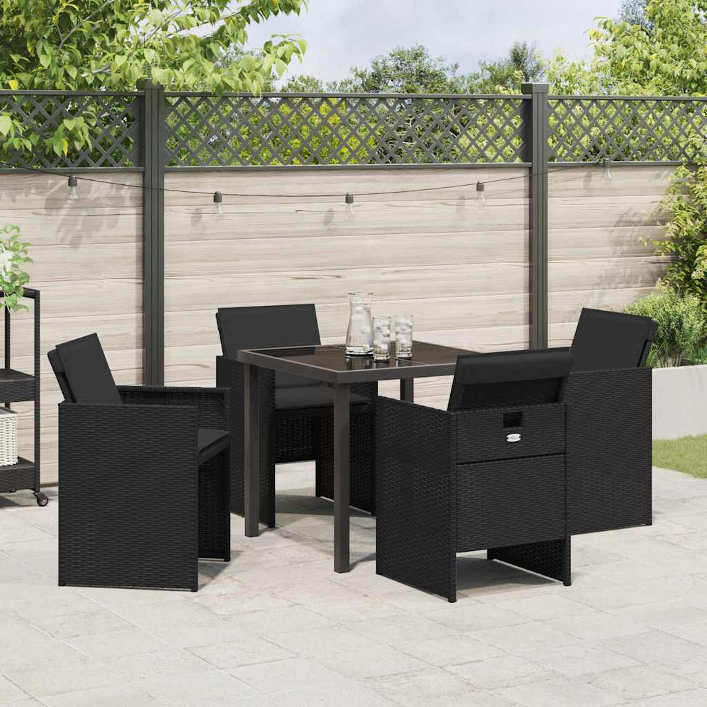 Tuin eettafelset 5 pcs Zwart poly rattan is nu te koop bij PeponiXL, paradijselijk wonen!